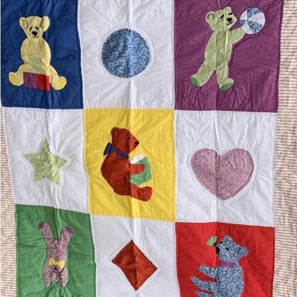 Vintage Style Quilt Teddy Bear Throw Cotton New In Pkg 50”x60” Nursery Child - Picture 1 of 8